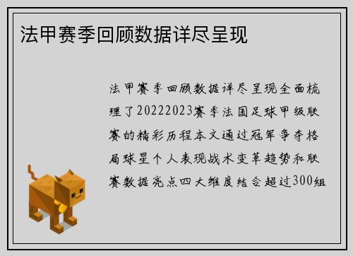 法甲赛季回顾数据详尽呈现